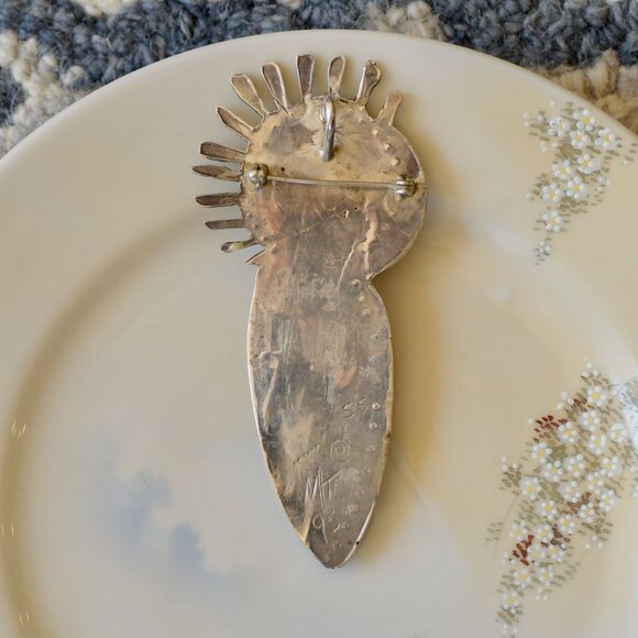 Sterling Silver Bone Shaman Motif Brooch & Pendant Signed MT 1995 - Picture 5 of 9
